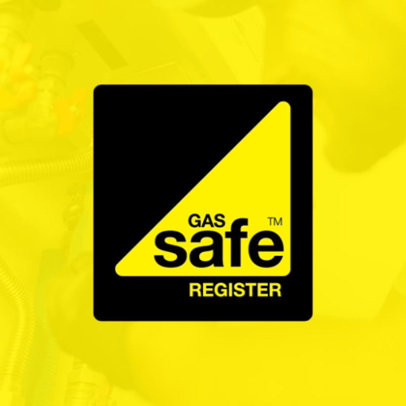 Black and Yellow Gas Safe Registered Logo on Yellow Background